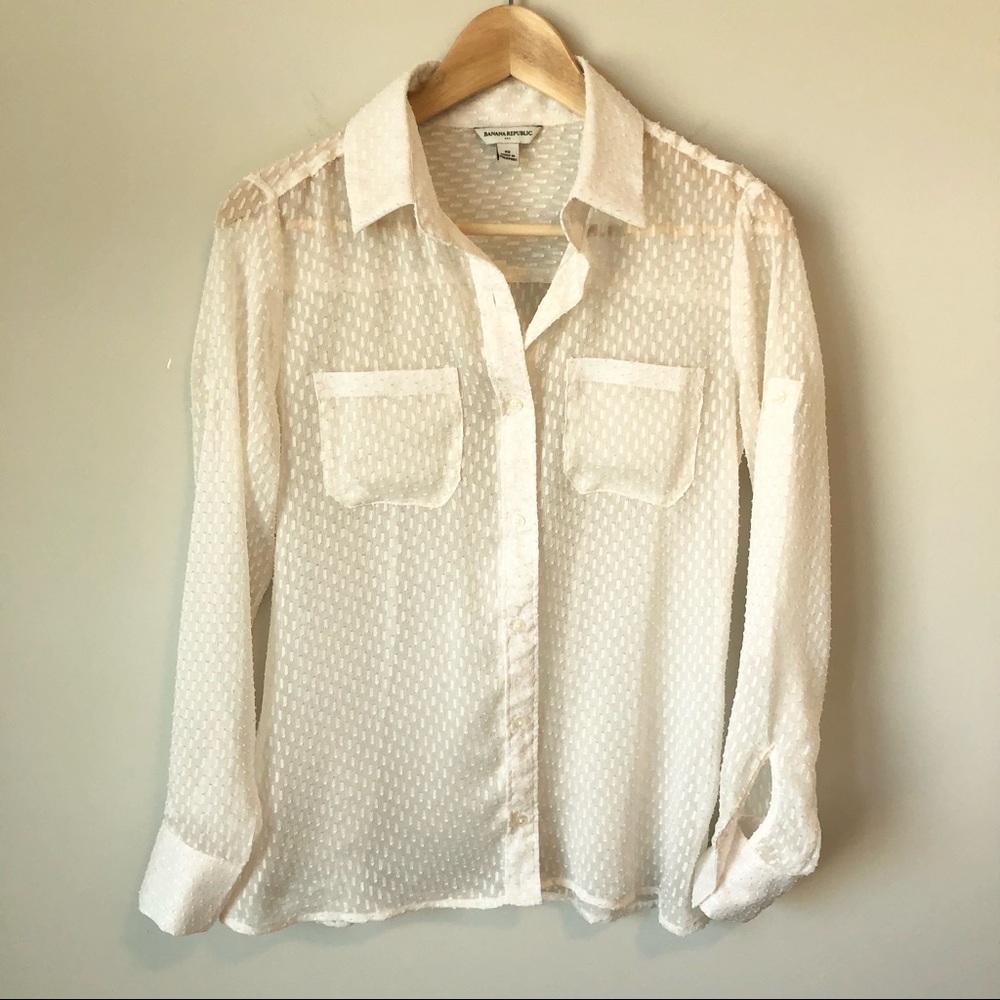 Banana Republic - Sheer Textured Button Down Blouse